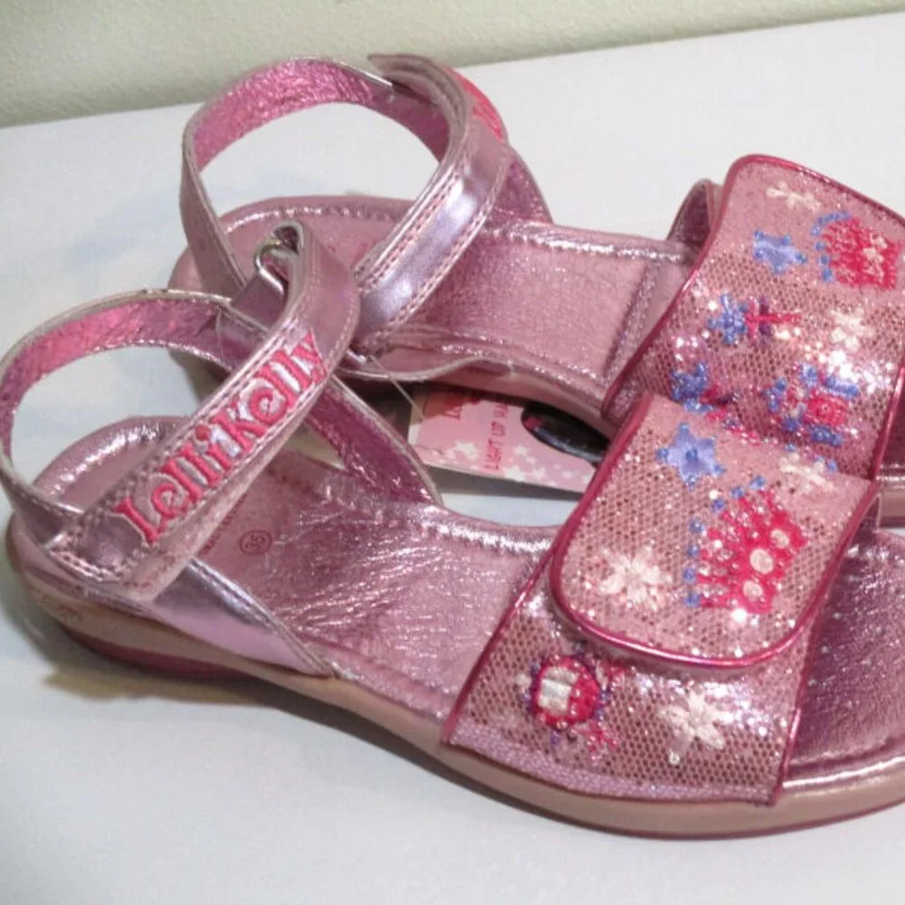 Lelli Kelly Boutique Girls‎ Pink Sparkly Crown Princess Sandals sz 35 4 Big Girl